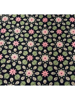 1/2 yard x 46" Upholstery Fabric Pink Flowers Green Leaves Black Background Char